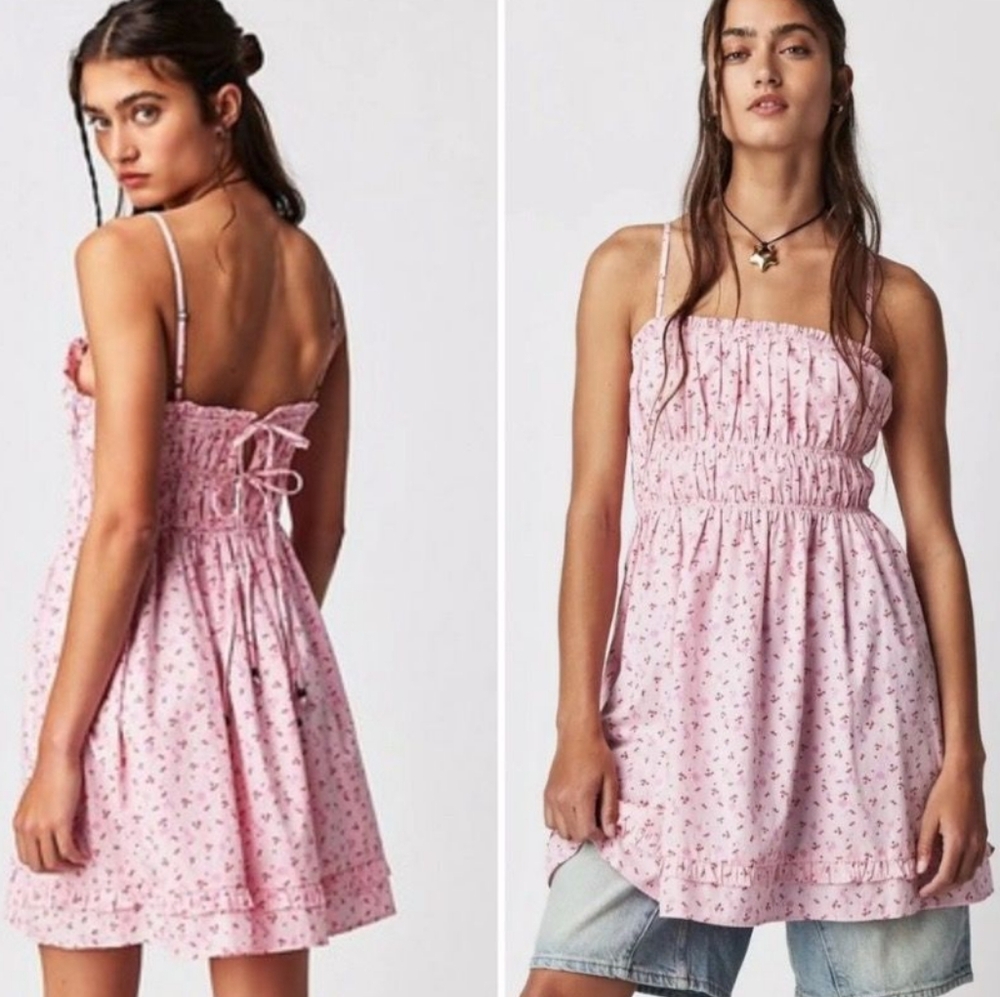 Free People Gabby Short Dress in Pink Combo NWOT
